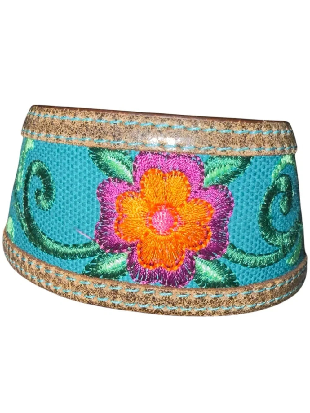 Justin  brown leather western belt teal cowgirl embroidered floral Sz 30